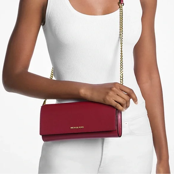 MICHAEL KORS Jet Set Medium Leather Flap Clutch Crossbody Shoulder Bag Wallet - Picture 4 of 16